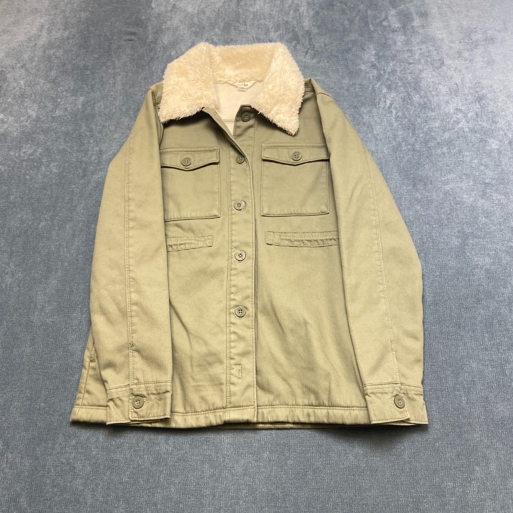 Hang Ten Utility Jacket Womens S Olive Green Sherpa Collar Fleece Lined Pockets